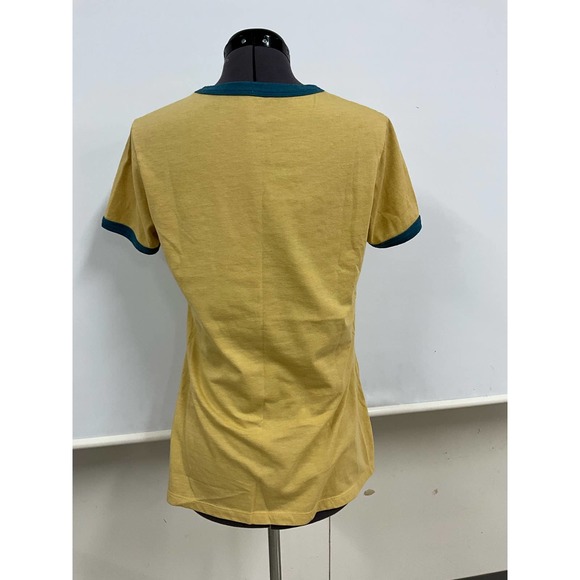 Unisex Universial Studio T-Shirt Beige/Mustard Green Collar and Sleeve Hem Sz L - Picture 3 of 7